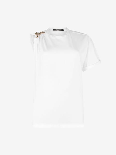 White Asymmetric T-shirt with Snake Motif