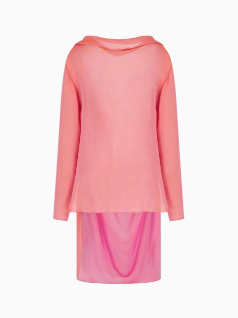 TWO-TONE SILK CHIFFON LONG SHIRT