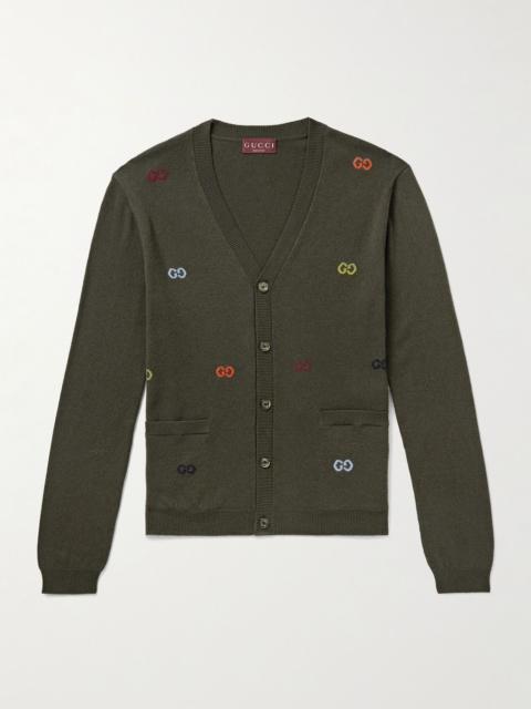Logo-Jacquard Cashmere Cardigan Forest green