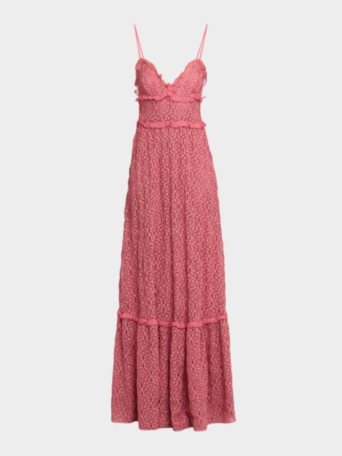 Sleeveless Crocket Knit Empire Ruffle Maxi Dress