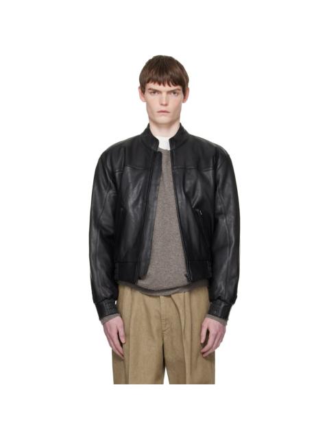 Black Leather Polo Biker Jacket