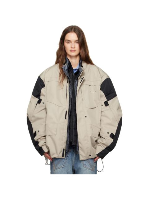 Beige & Black Biker Parka Coat & Jackets Set