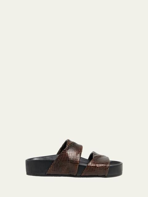 Snake-Embossed Leather Platform Slide Sandals