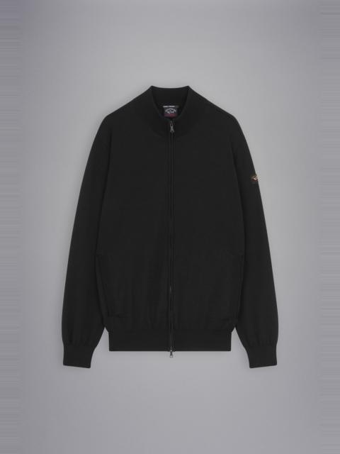 MERINO WOOL FULL ZIP SWEATER WITH ICONIC BADGE