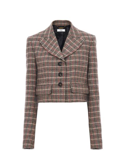 CROPPED SPENCER JACKET IN HOUNDSTOOTH WOOL