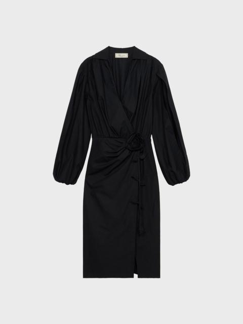 POPLIN MIDI DRESS WITH ROSE DECORATION