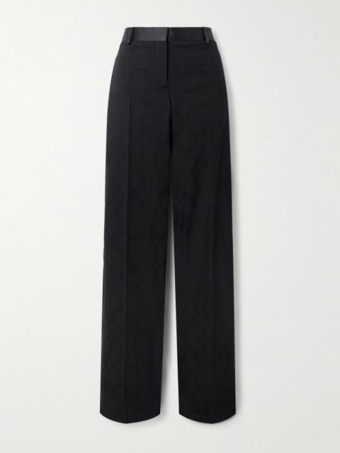 Satin-trimmed Wool-jjacquard Pants