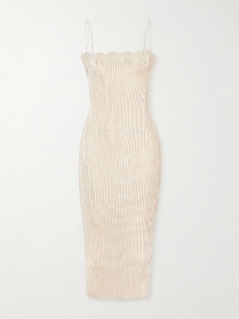 Lumi Lace-trimmed Plissé Midi Dress