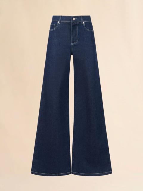 DEEP BLUE STRETCH DENIM WIDE-LEG JEANS