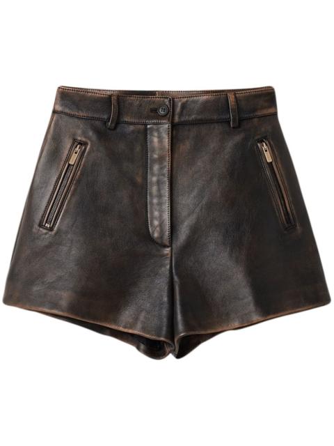 distressed leather mini shorts