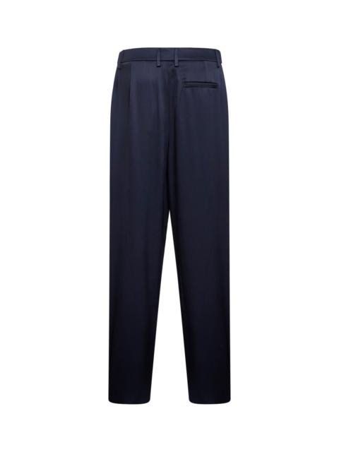 Blue double silk satin one-pleat trousers