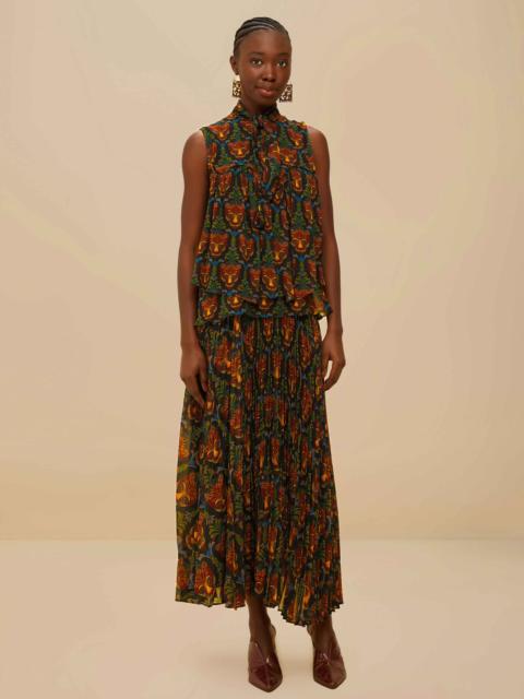 Black Boho Panther Pleated Maxi Skirt