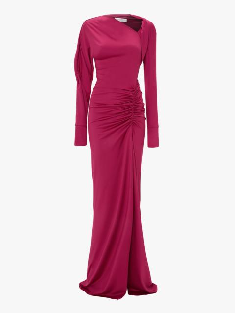 Long Sleeve Slash-Neck Gown In Cherry