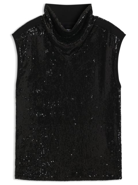 FUNNEL-NECK TOP WITH SEQUIN EMBELLISHMENTS