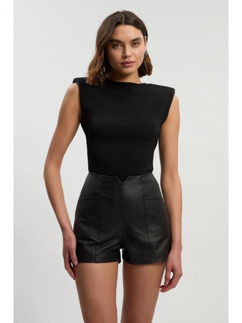 Leather Notch Detail Mini Shorts