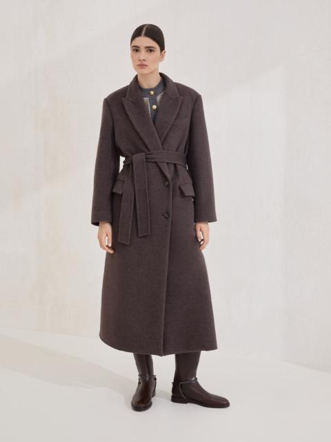 Hand-crafted coat in virgin wool and cashmere double cloth with monili