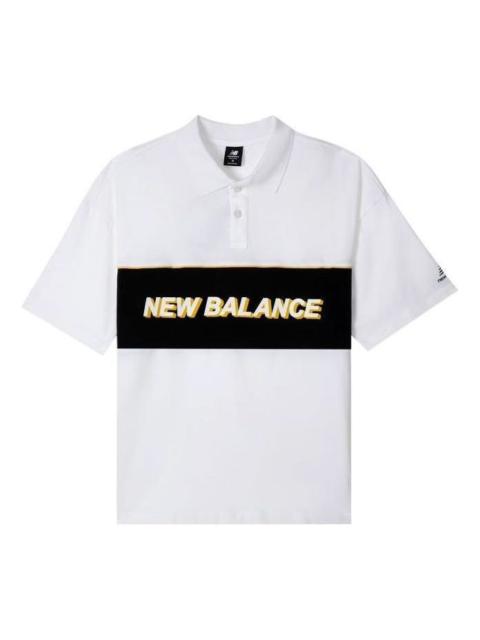 New Balance Logo Print Polo T-Shirt 'White Black' AMT12376-WT