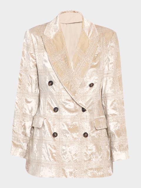 Pailette Prince Of Wales Shiny Velvet Double-Breasted Jacket