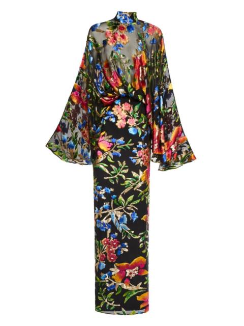 Eolia flared-sleeve floral maxi gown
