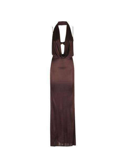 halter cowl neck dress