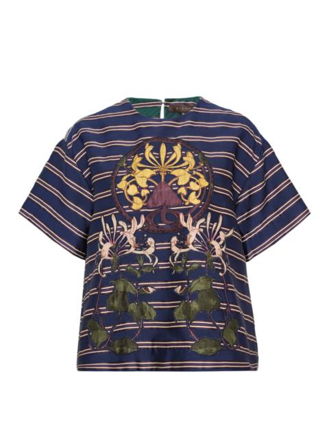 Stripe Cotton Silk Short Sleeve Top