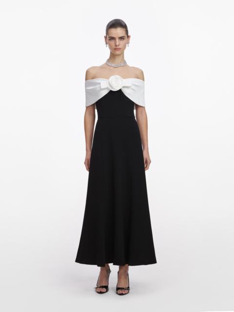 Black Crepe Flower Midi Dress