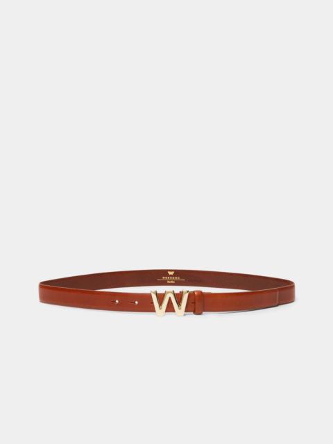 Leather belt with logo buckle - TOBACCO