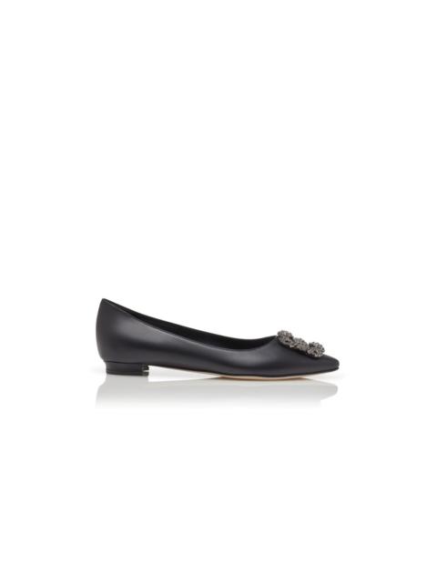 Black Calf Leather Jewel Buckle Flat Shoes