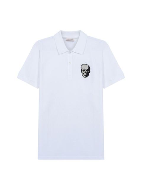 Alexander McQueen SS21 Embroidery Skull Cotton Polo Male White 650418-QQX33-9000