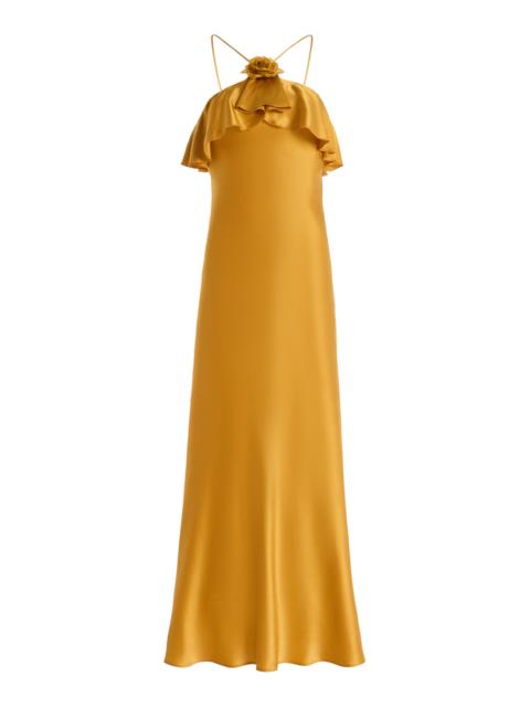 Exclusive Ruffled Silk-Satin Halter Slip Dress gold