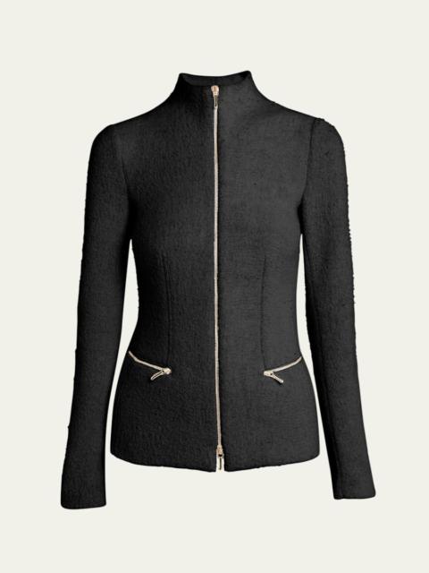 Cashmere-Blend Zip-Front Knit Jacket