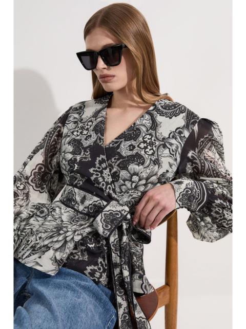 Tile Silk Cotton Wrap Blouse