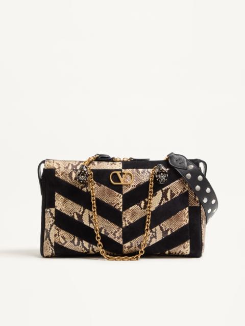 VALENTINO GARAVANI PANTHEA PYTHON AND SUEDE SHOULDER BAG WITH CHEVRON MOTIF