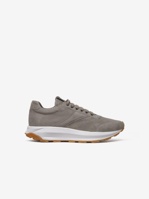 Grey suede running shoes