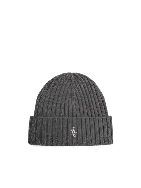 ribbed logo-embroidered beanie hay