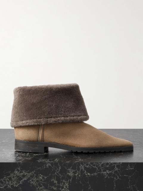 Shearling-trimmed Suede Ankle Boots