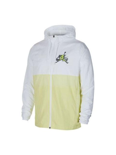 Air Jordan Alphabet Printing Basketball Sports Hooded Jacket White Yellow CK2218-100