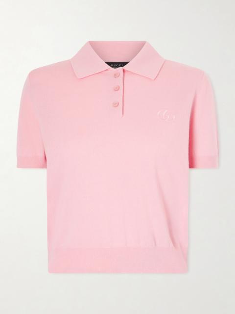 Embroidered Wool Polo Sweater