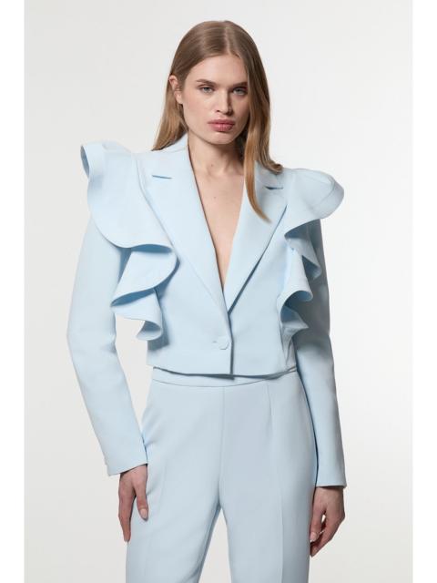 Drama Ruffle Tailored Single Breasted Cropped Blazer
