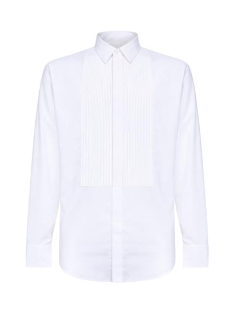 White cotton twill tuxedo shirt with pleated plastron