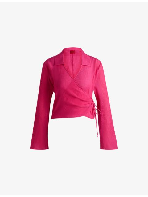 Wrap-Over Long-Sleeve Woven Top