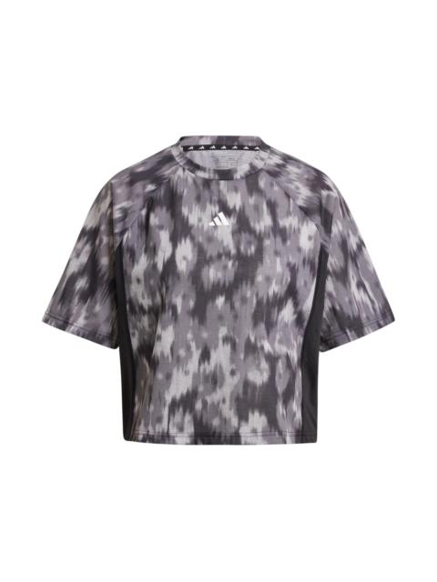 adidas Women's Train Essentials Allover Print Flower Tie-Dye T-Shirt Black