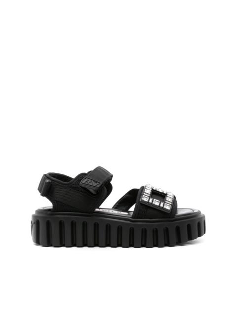 crystal-buckle flatform sandals