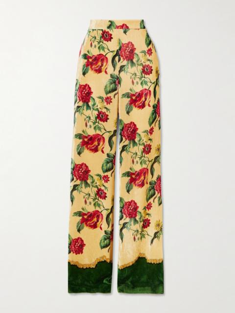 Floral Velvet-jacquard Straight-leg Pants