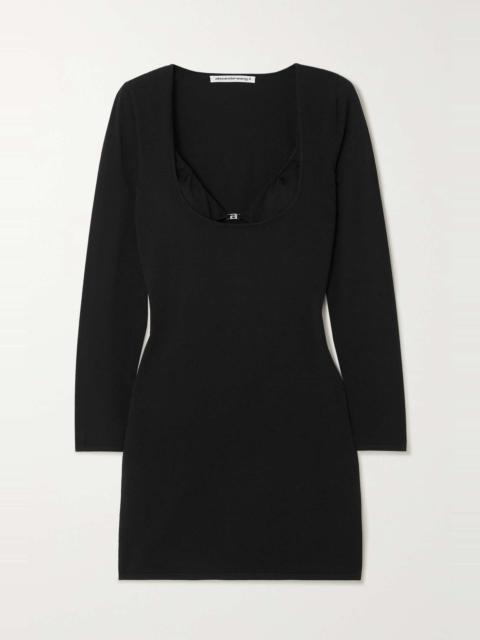 Layered embellished stretch-knit mini dress