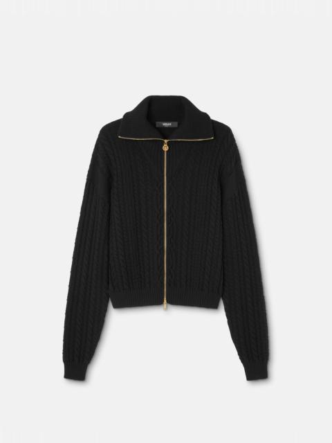 Embroidered Wool Knit Zip Sweater