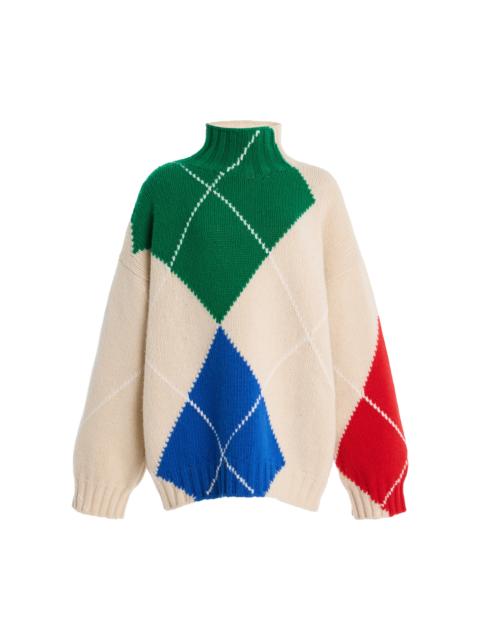 x Pringle of Scotland Oversized Argyle Wool Turtleneck Sweater multi