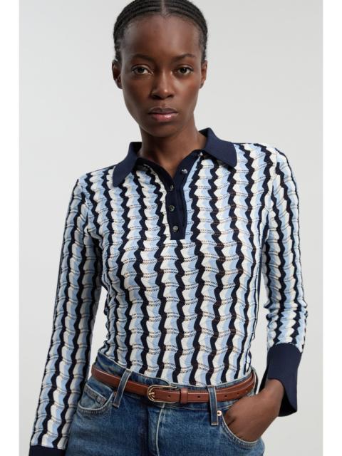 Knit Pointelle Contrast Collared Top