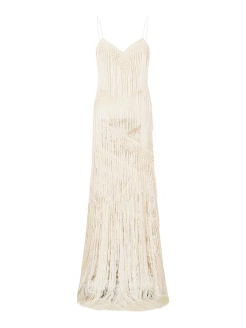 Delphi Fringed Maxi Dress ivory