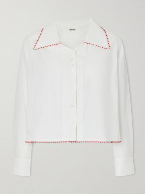Redbud Cropped Embroidered Cotton-poplin Shirt